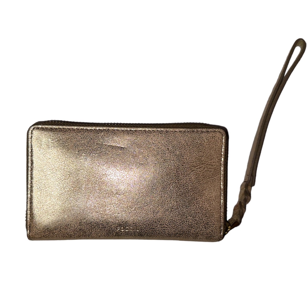 NWT Fossil Emma Wallet Rose Gold Metallic Zip Around Clutch Cell Phone Holder
